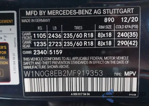 2021 Mercedes-Benz Glc 300 4Matic Suv z USA, uszkodzony, nr VIN W1N0G8EB2MF919353
